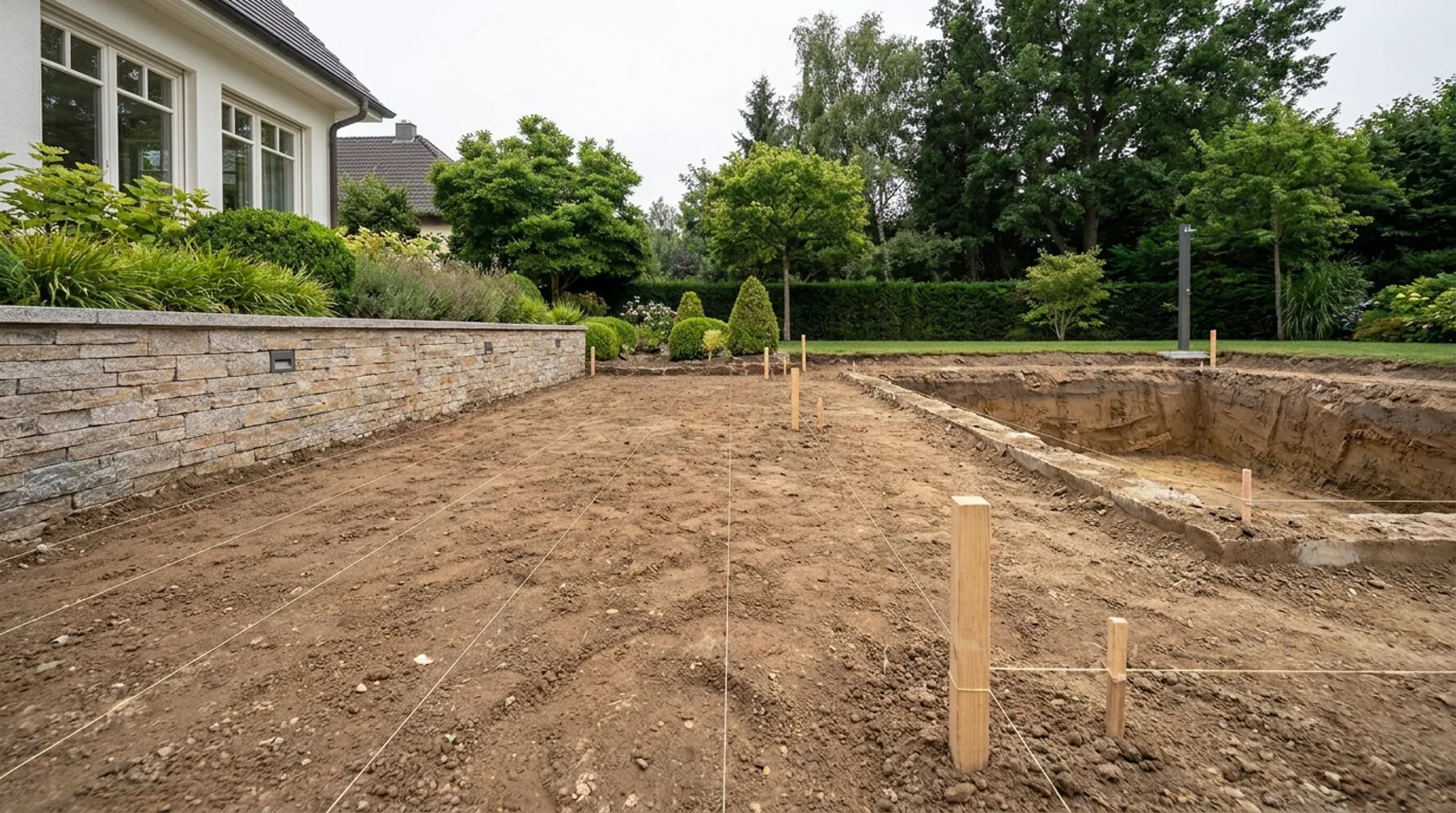 Stone build sequence, site prep to finished pool